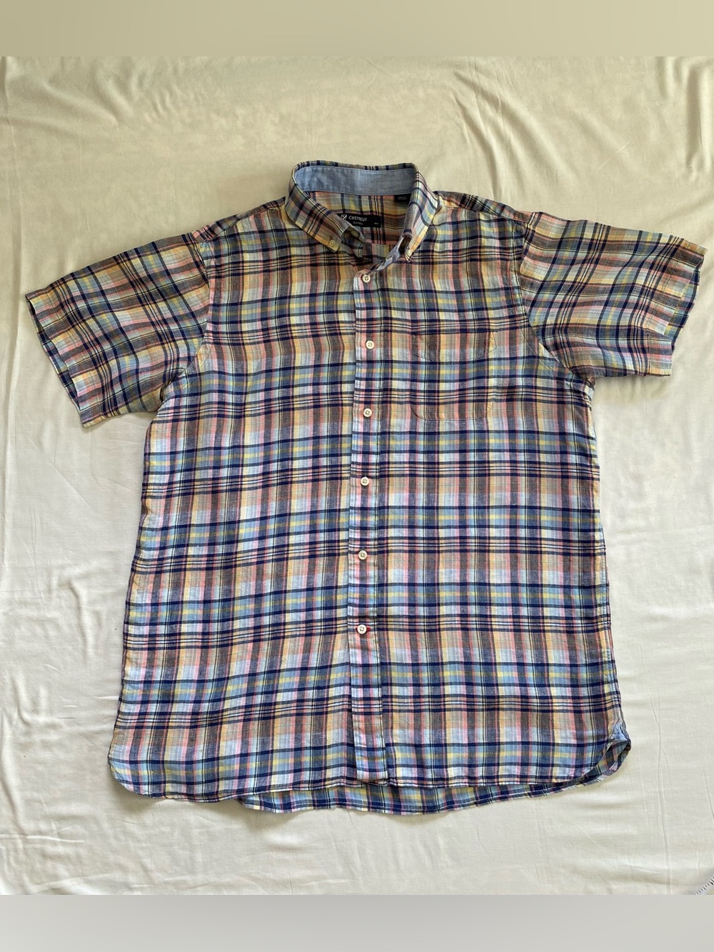 Daniel Cremieux Short-Sleeve Plaid Button-Down Shirt - Blue-Pink-Yellow - Size L